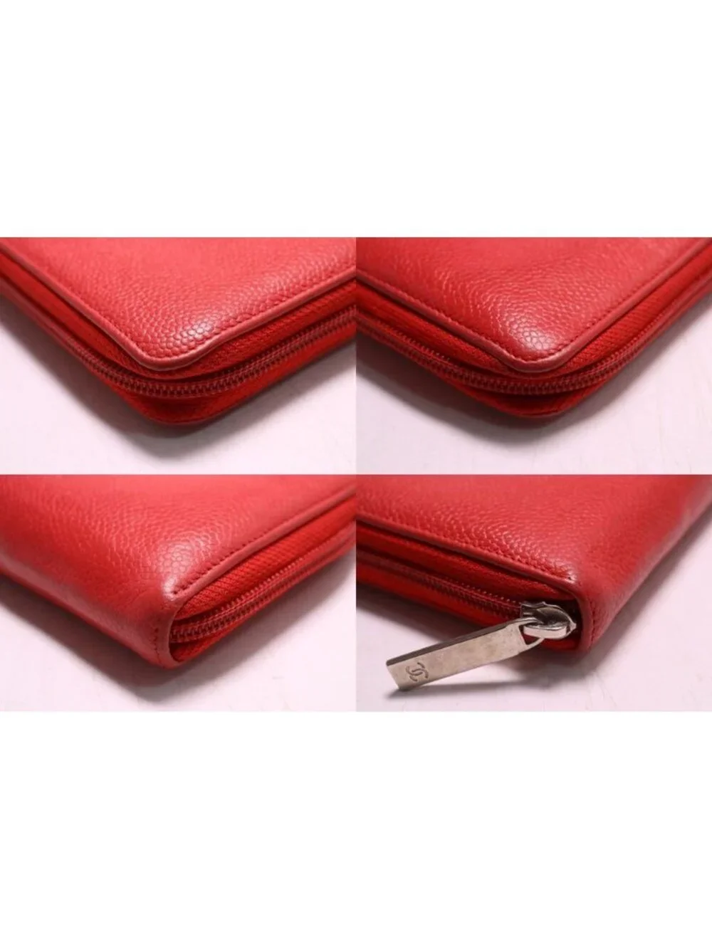 Chanel Caviar Leather CC Logo Zip Around Wallet